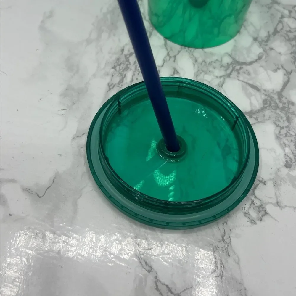 STARBUCKS Reflective Green 24 Oz Venti Cold Cup Tumbler with Lid and Straw
